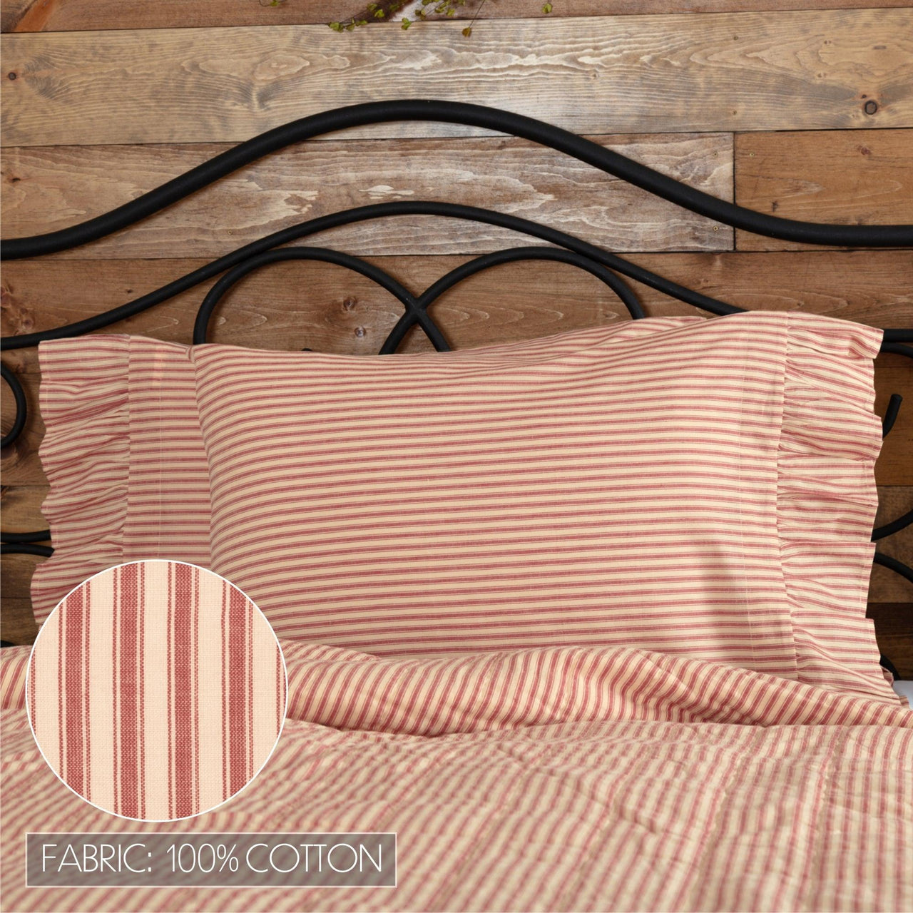 Sawyer Mill Red Ticking Stripe Standard Pillow Case Set of 2 21x30 VHC Brands