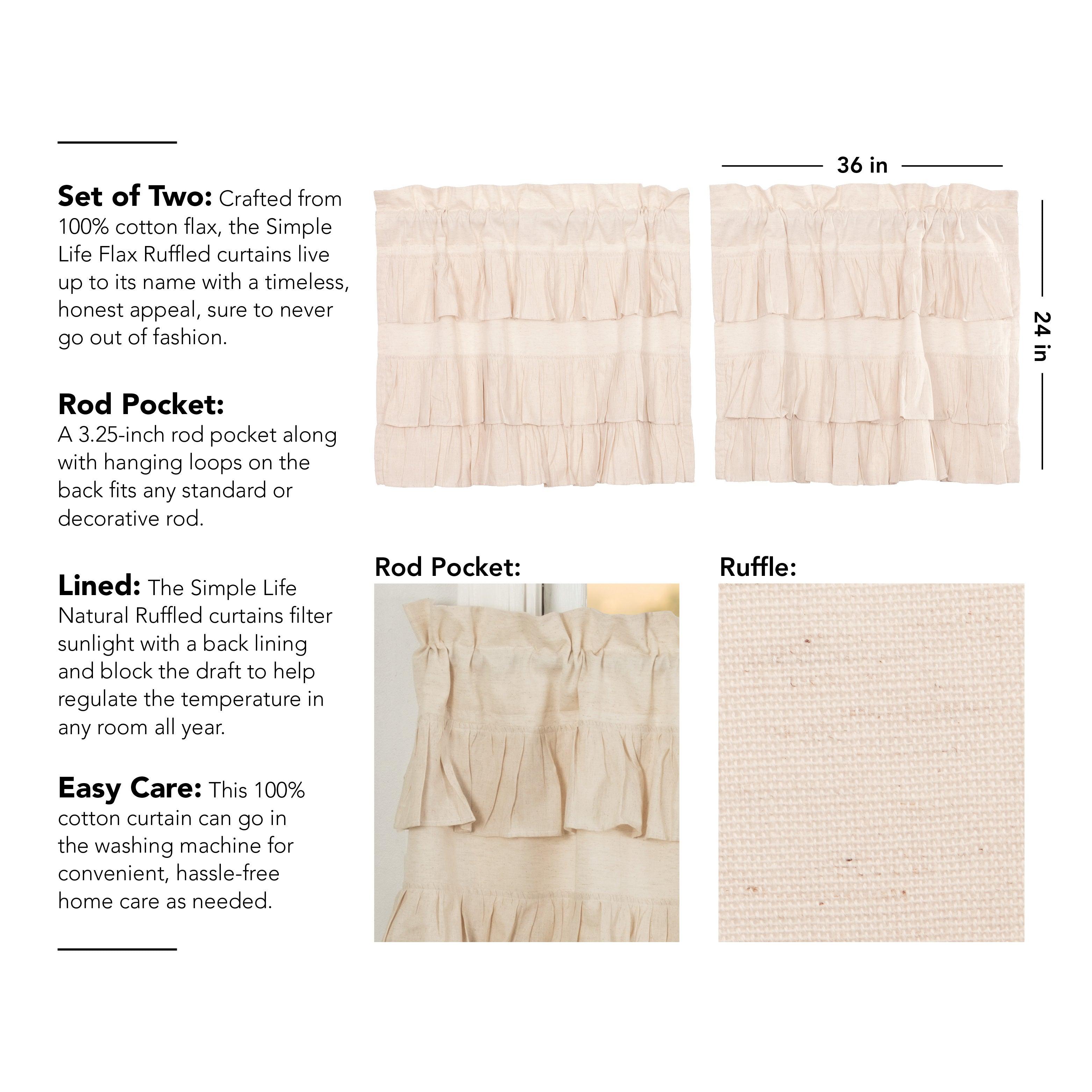 Simple Life Flax Natural Ruffled Tier Curtain Set of 2 L24xW36 VHC Brands - The Fox Decor