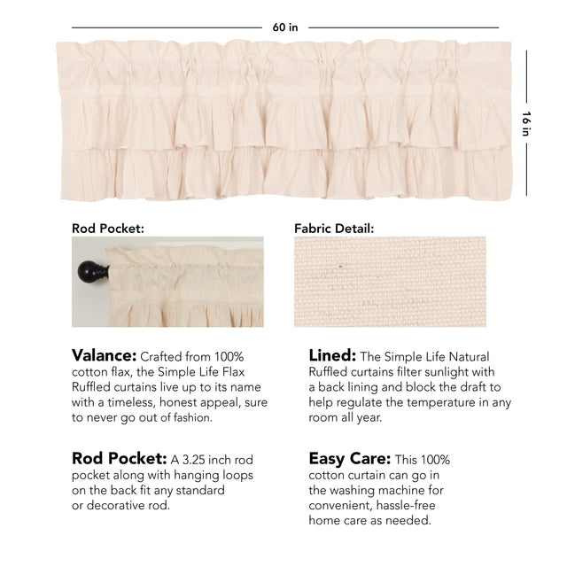 Simple Life Flax Natural Ruffled Valance Curtain VHC Brands - The Fox Decor