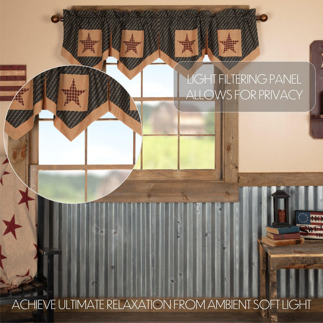 Patriotic Patch Star Block Valance Curtain Pleated Deep Red, Khaki, Navy VHC Brands - The Fox Decor