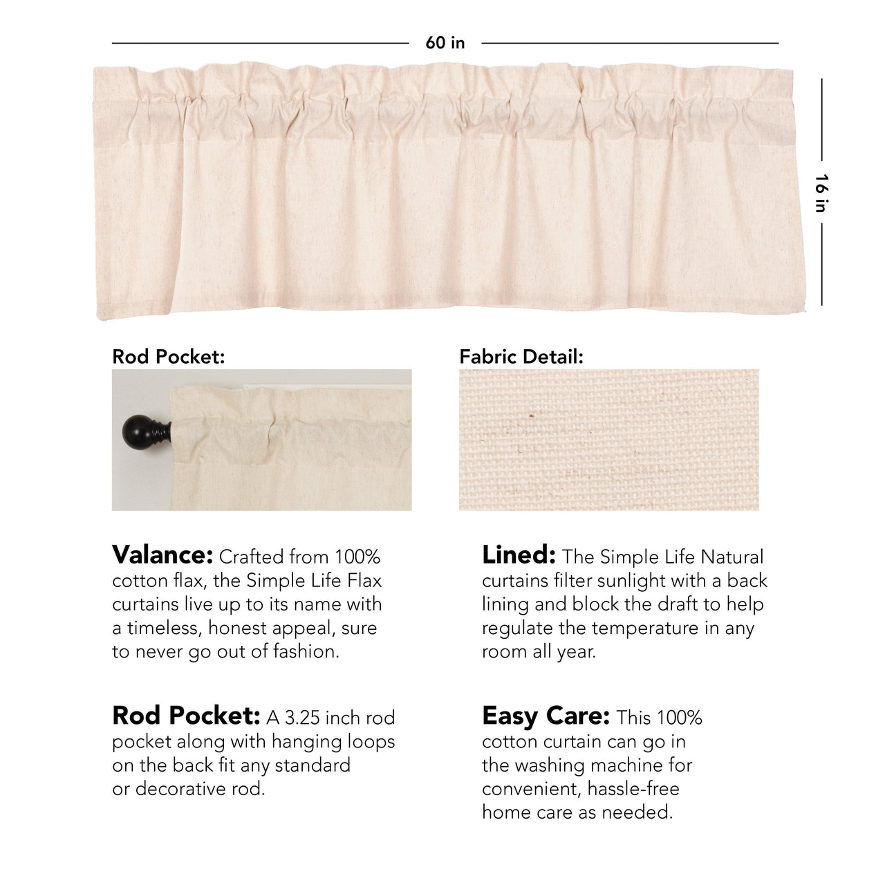 Simple Life Flax Natural Valance Curtain 16x60 VHC Brands - The Fox Decor