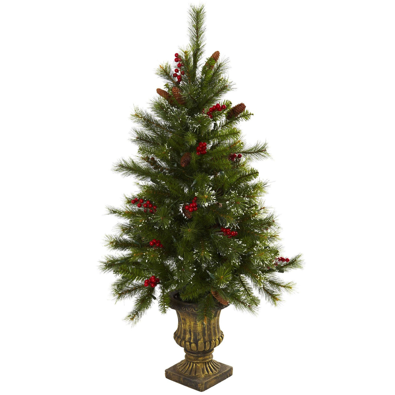 4’ Christmas Tree w/Berries, Pine Cones, LED Lights & Decorative Urn - The Fox Decor