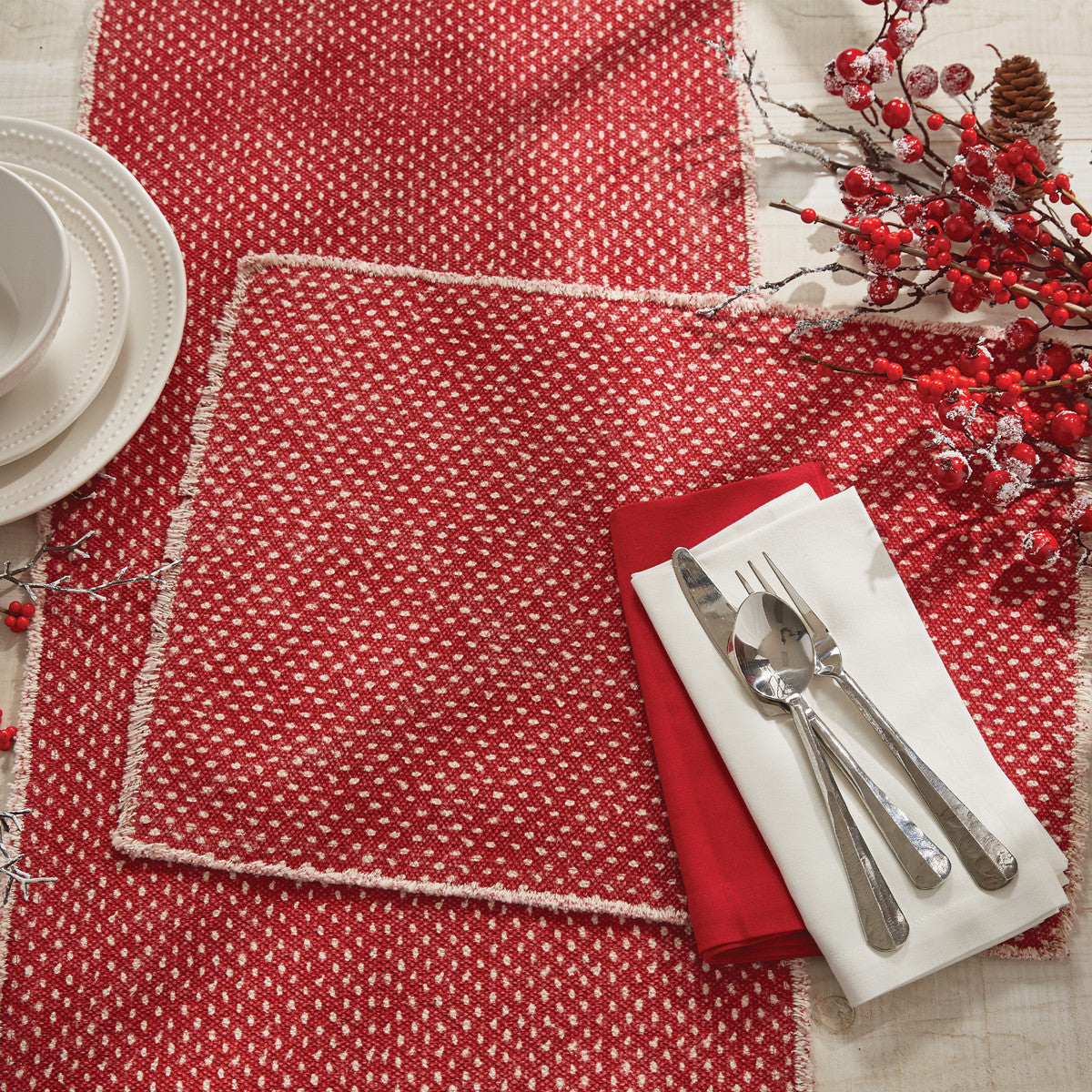 Mini Dots Printed Table Runner - 72"L Red Park Designs