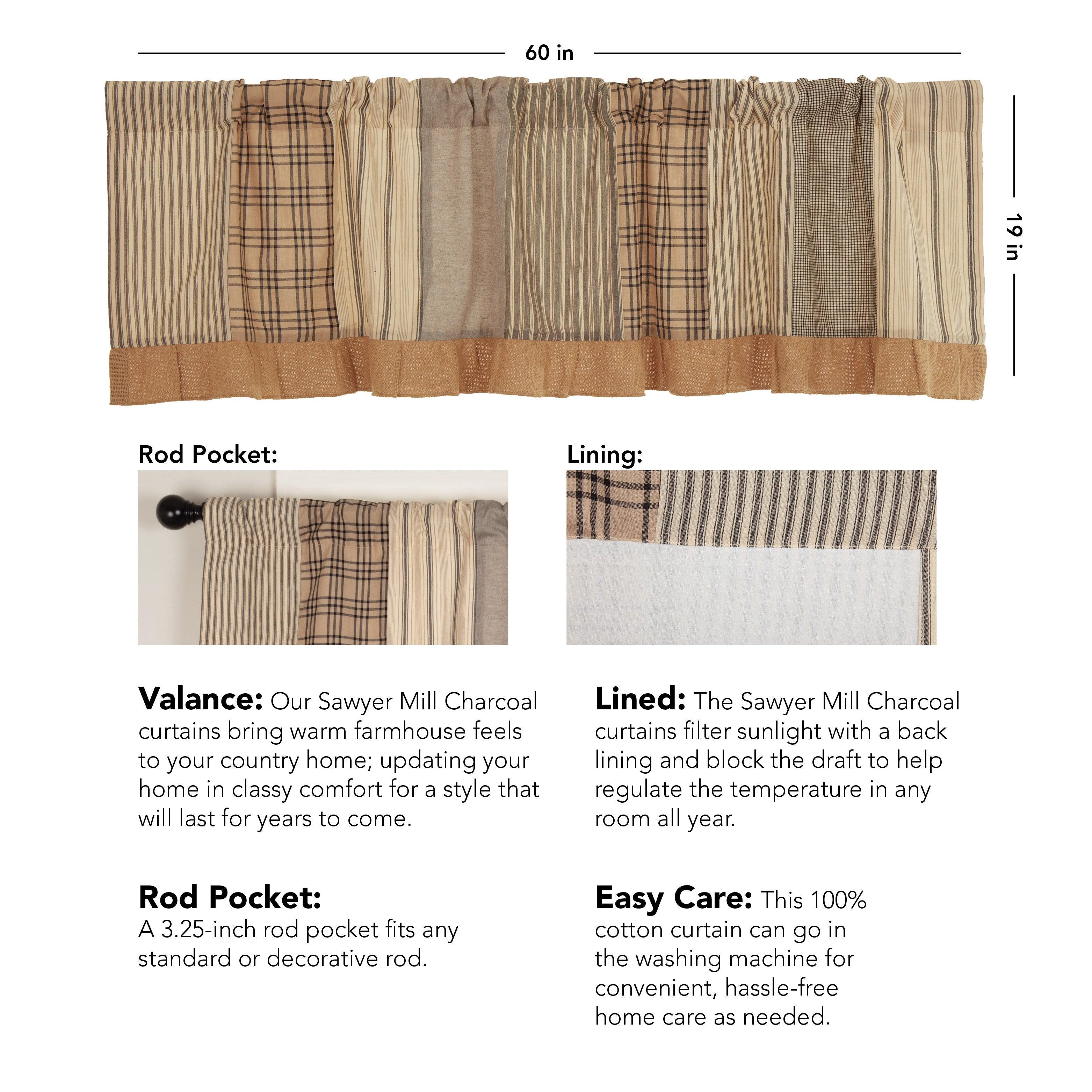 Sawyer Mill Patchwork Valance Curtains Blue, Charcoal, Red - The Fox Decor