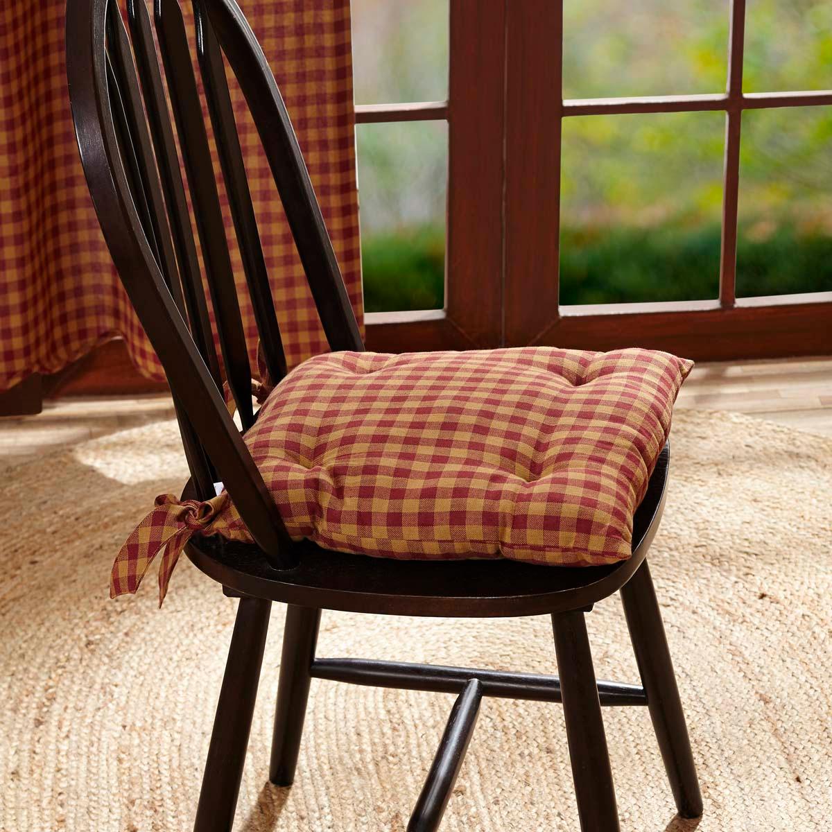 Burgundy Check Country Chair Pad