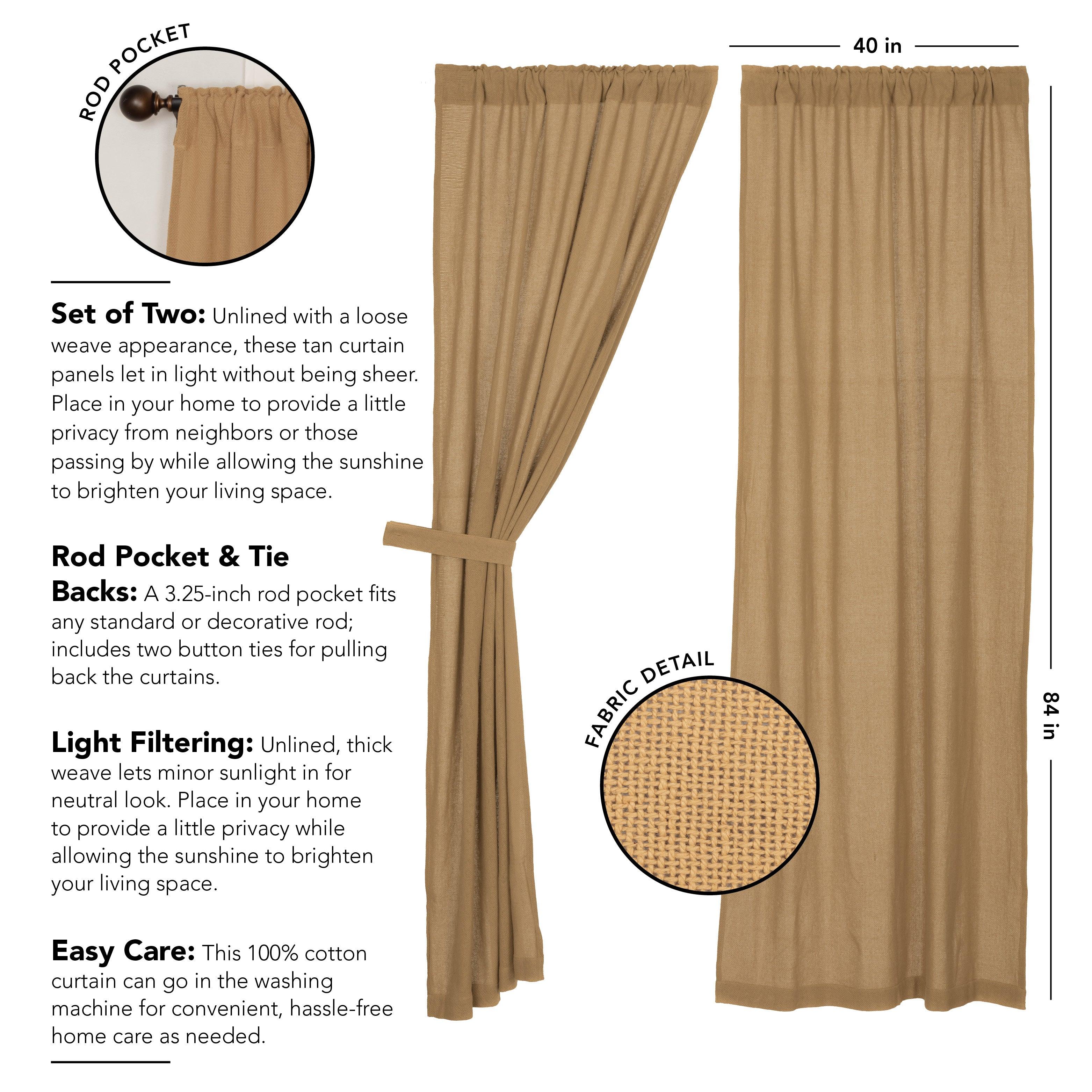 Burlap Natural/Chocolate/Vintage/Antique White Panel Curtain Set of 2 84x40 - The Fox Decor