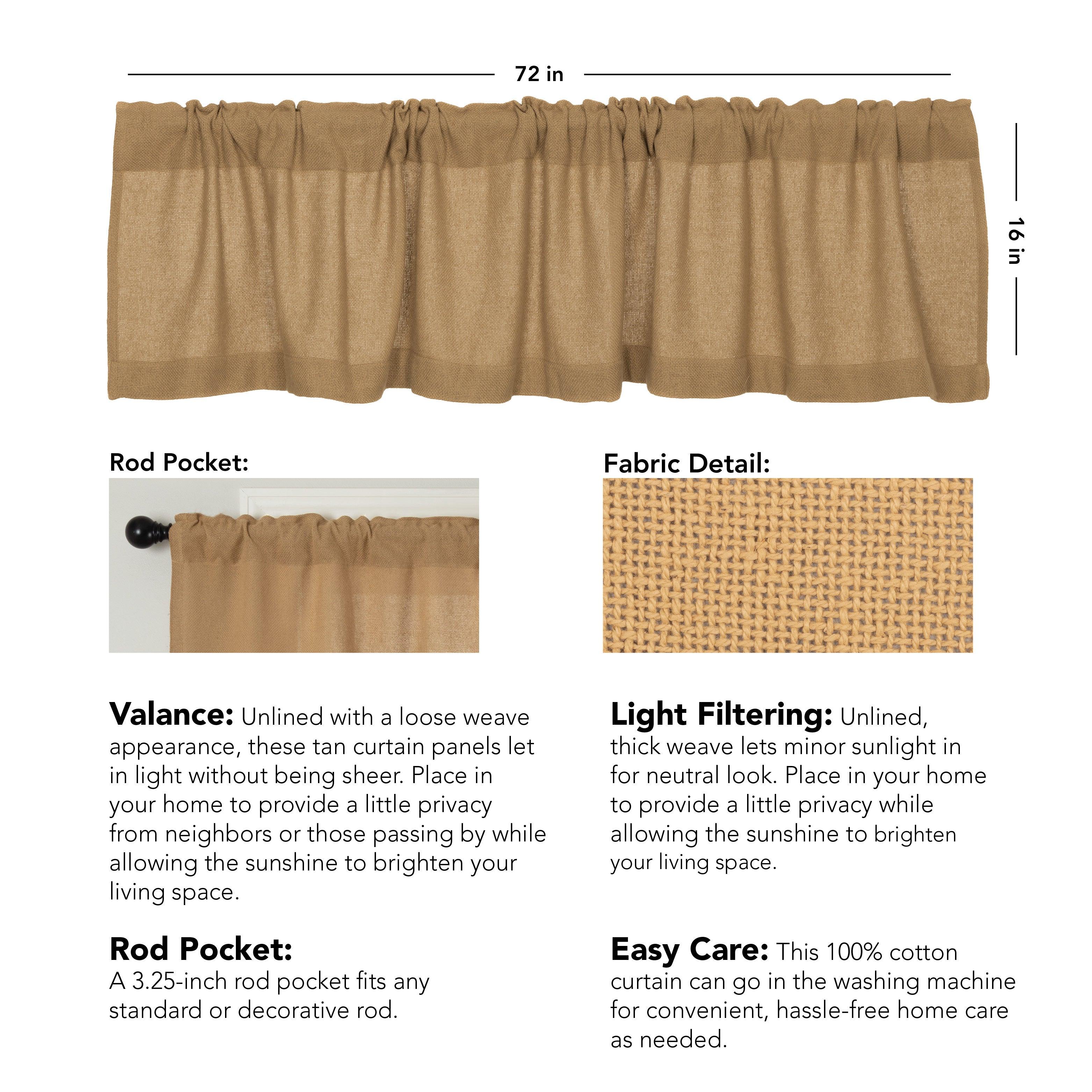 Burlap Valance Curtains Natural, White, Chocolate - The Fox Decor