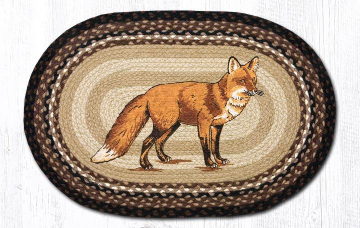 Fox Hand Stenciled Oval Patch Braided Rug 20"x30" - Earth Rugs