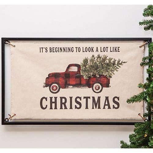 Christmas Buffalo Check Truck Fabric Sign - The Fox Decor