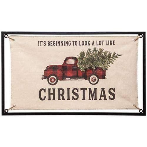 Christmas Buffalo Check Truck Fabric Sign - The Fox Decor