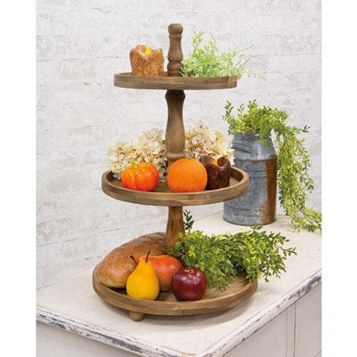 Distressed Wooden Three-Tiered Tray