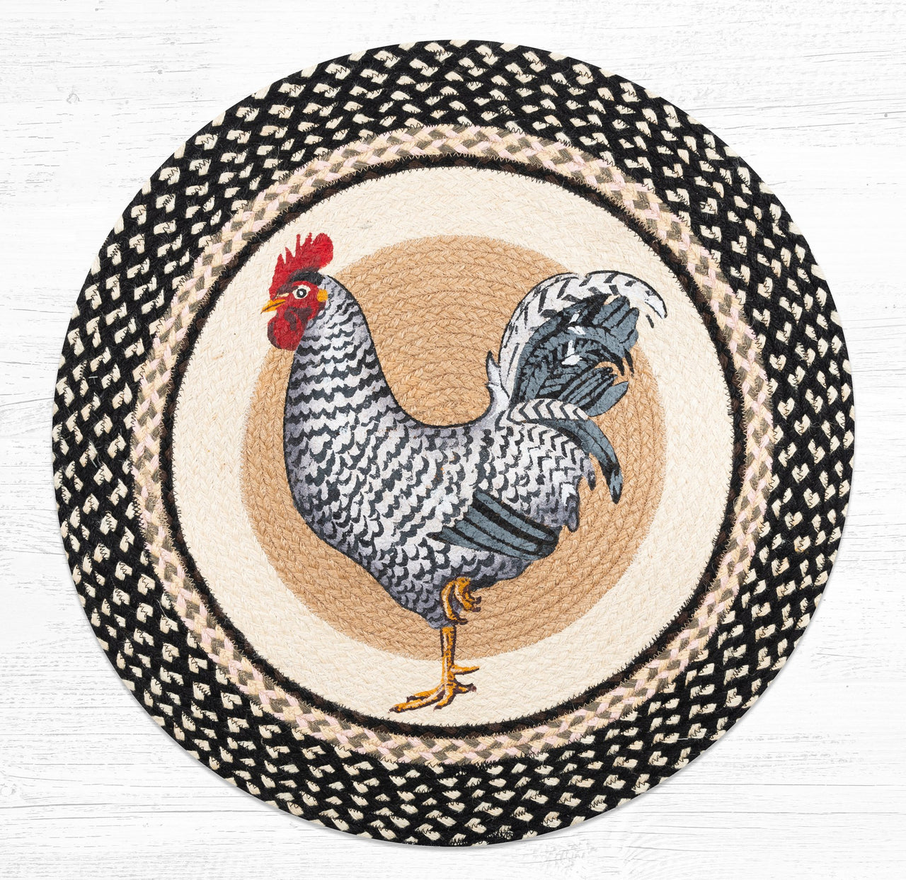 Rooster Design Round Braided Jute Rug 27" - Earth Rugs - The Fox Decor