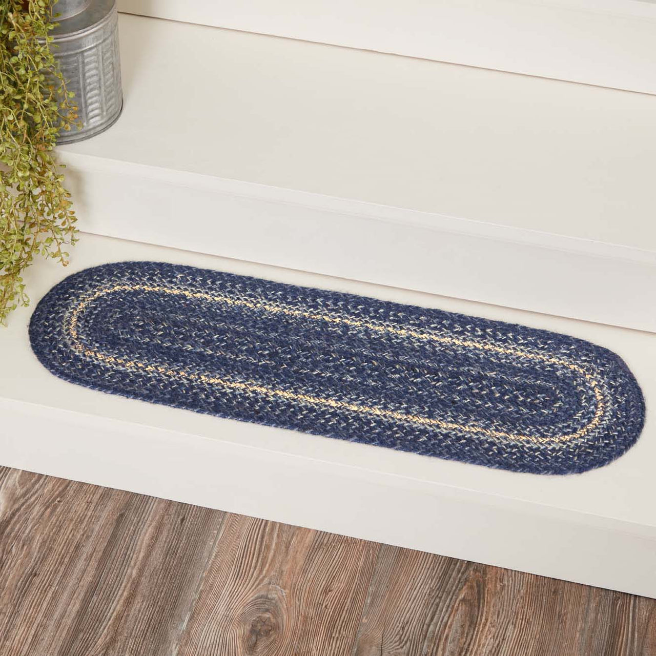 Great Falls Blue Jute Stair Tread Oval Latex 8.5x27 VHC Brands