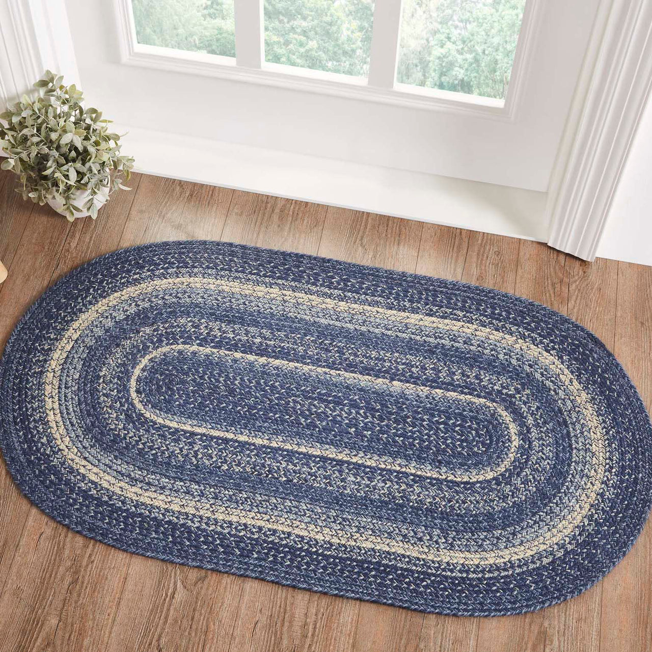 Great Falls Blue Jute Braided Rug Oval with Rug Pad 27"x48" VHC Brands