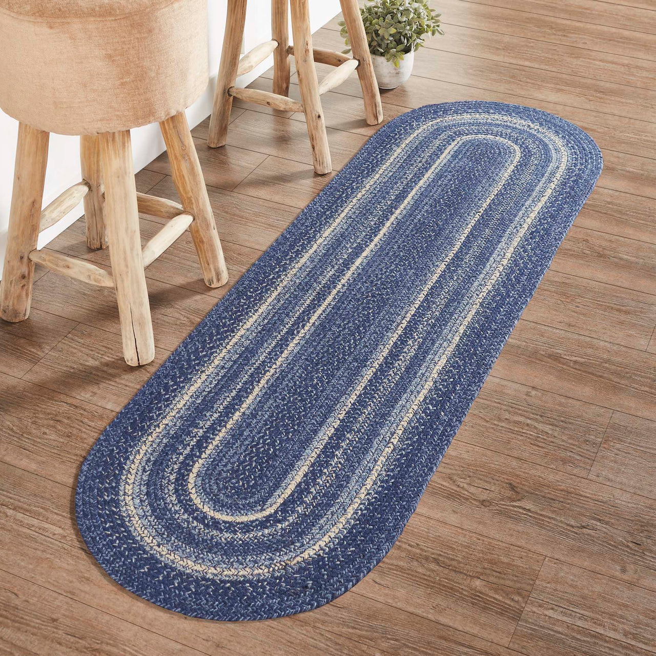 Great Falls Blue Jute Braided Rug/Runner Oval with Rug Pad 22"x72" VHC Brands