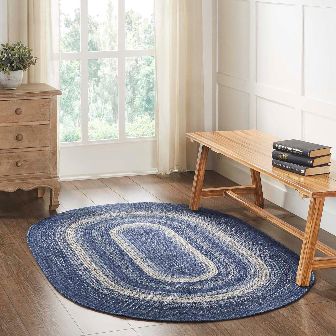 Great Falls Blue Jute Braided Rug Oval with Rug Pad 4'x6' VHC Brands - The Fox Decor