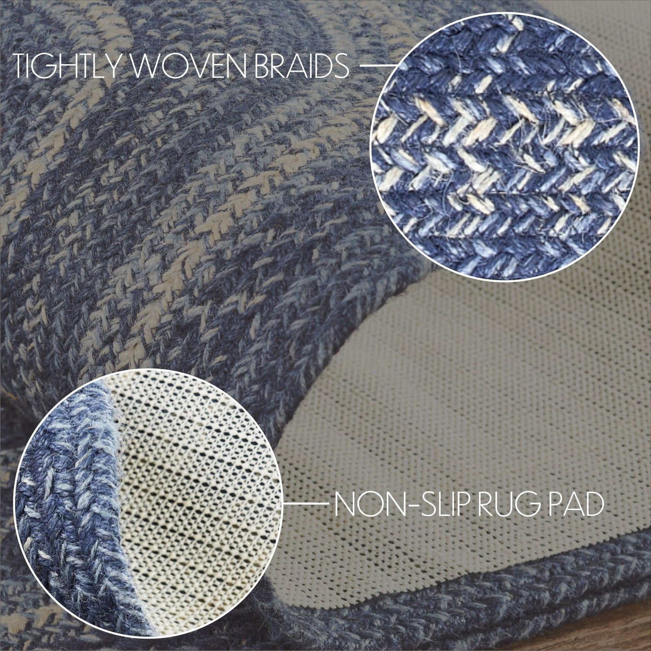 Great Falls Blue Jute Braided Rug Oval with Rug Pad 5'x8' VHC Brands