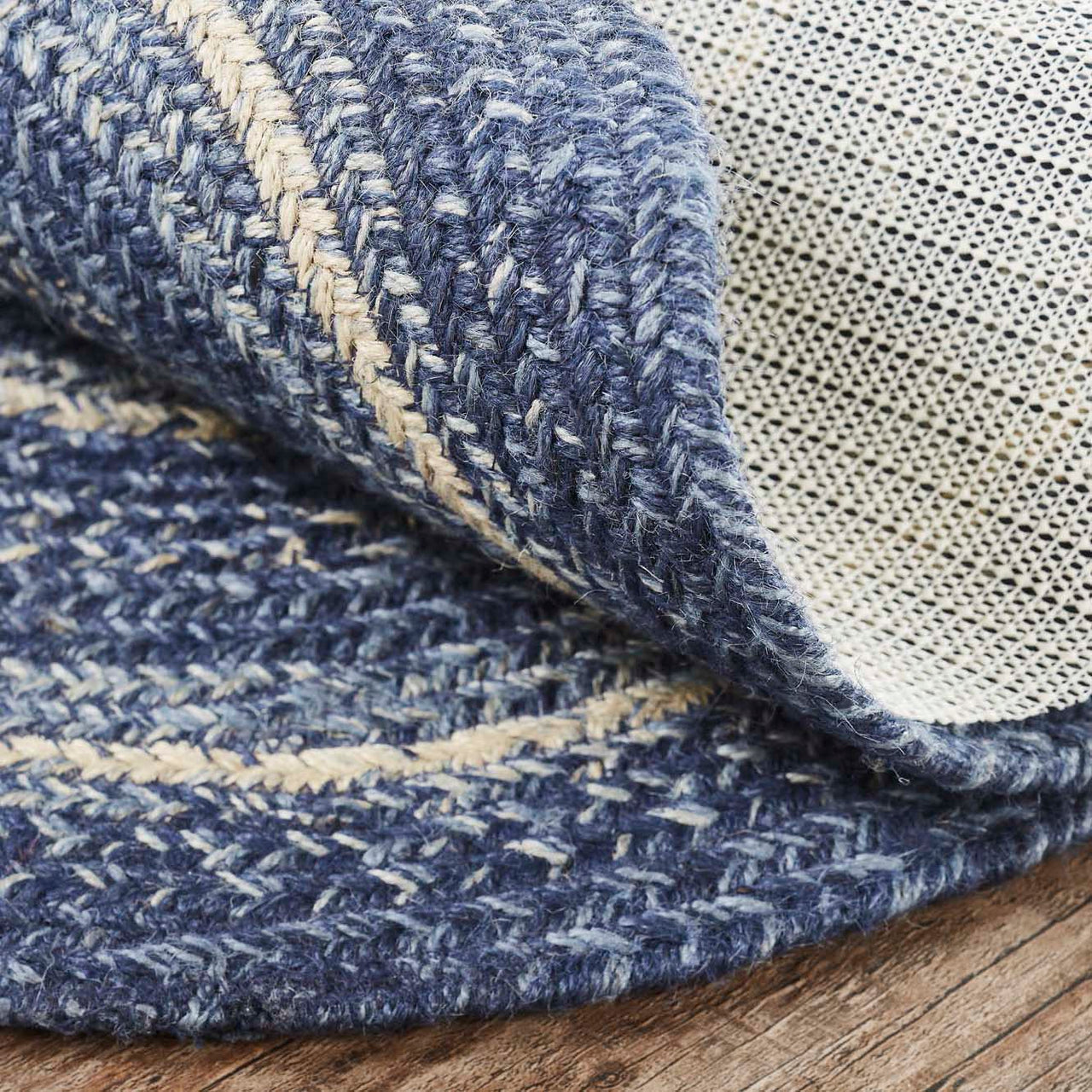Great Falls Blue Jute Braided Rug Oval with Rug Pad 5'x8' VHC Brands