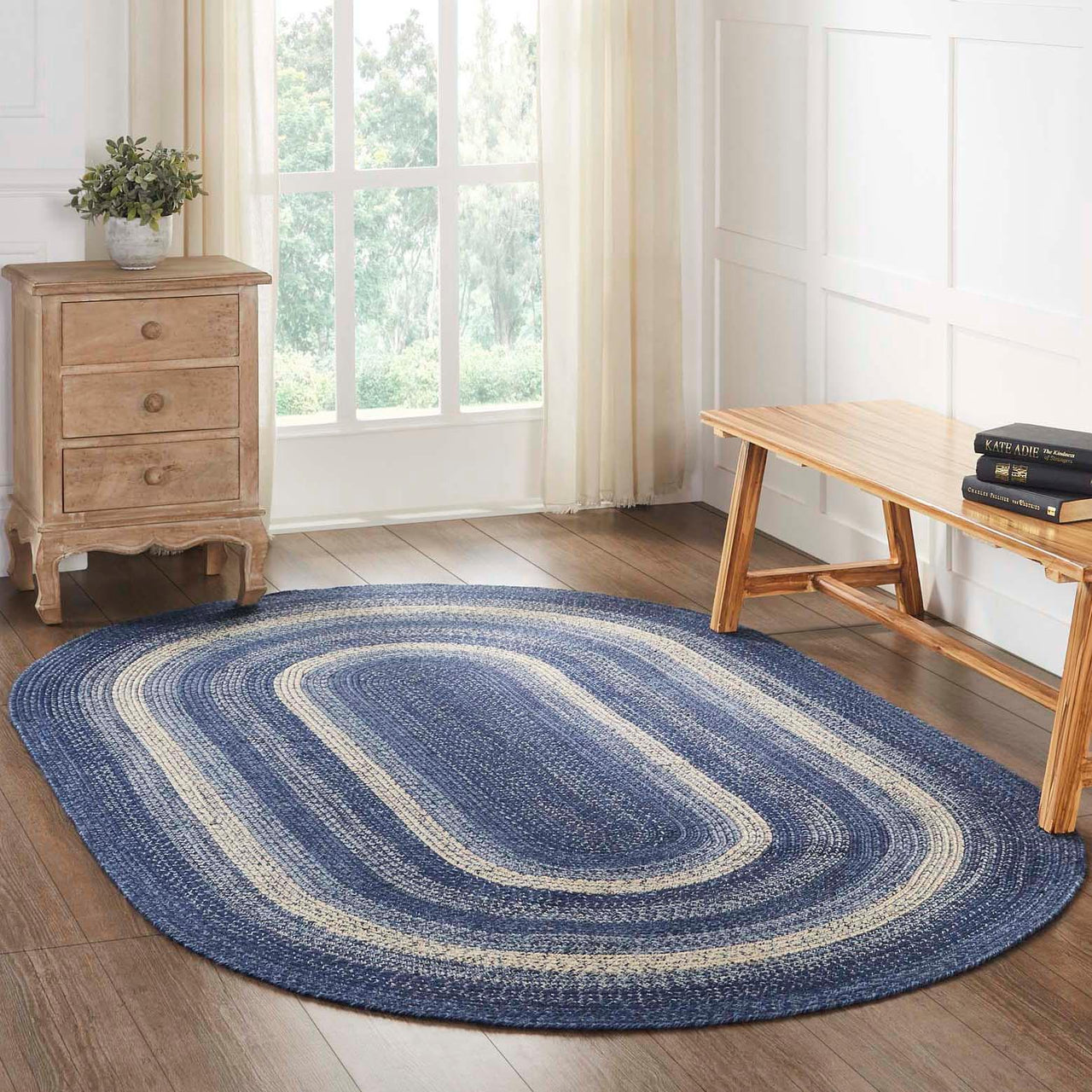 Great Falls Blue Jute Braided Rug Oval with Rug Pad 5'x8' VHC Brands - The Fox Decor