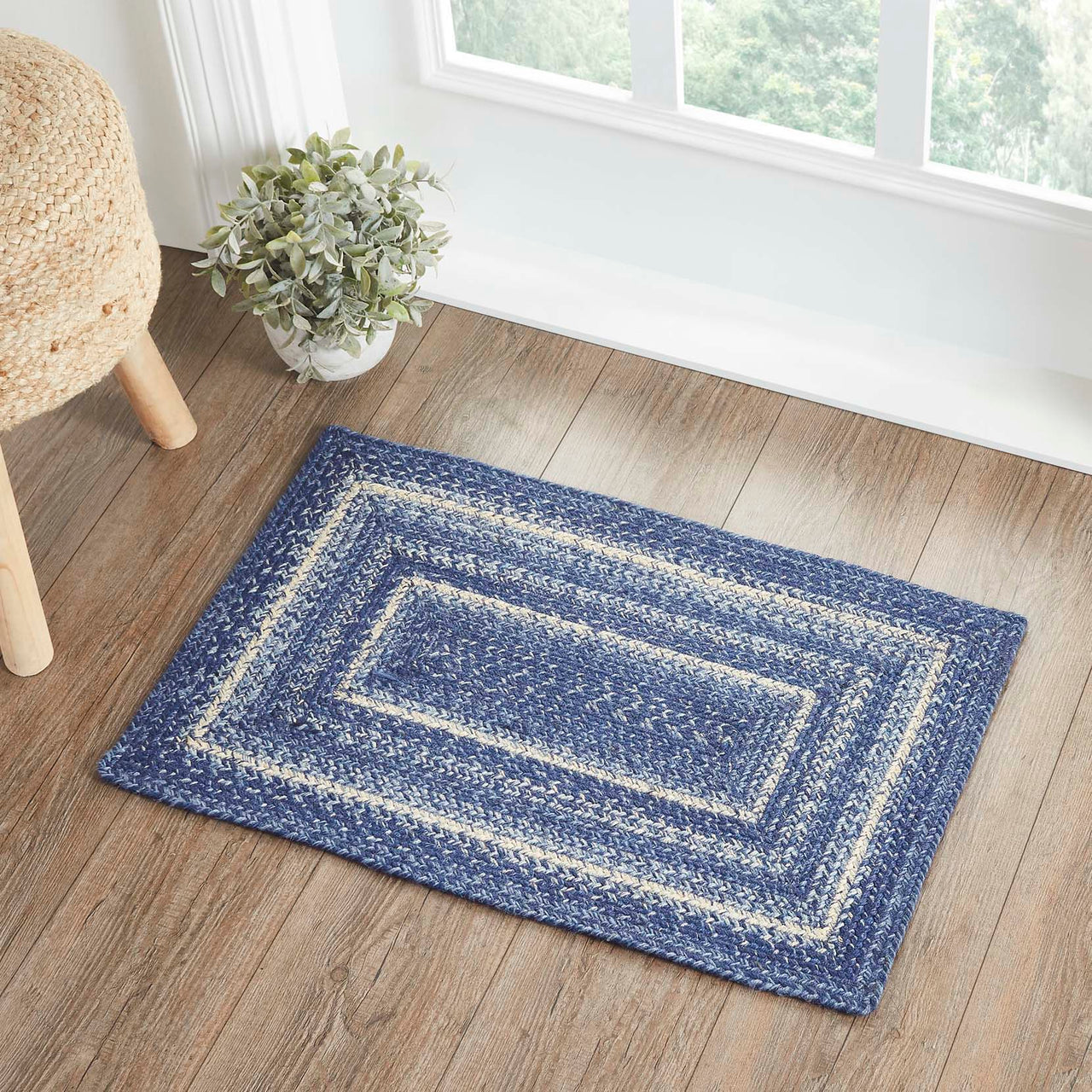 Great Falls Blue Jute Braided Rug Rect with Rug Pad 20"x30" VHC Brands