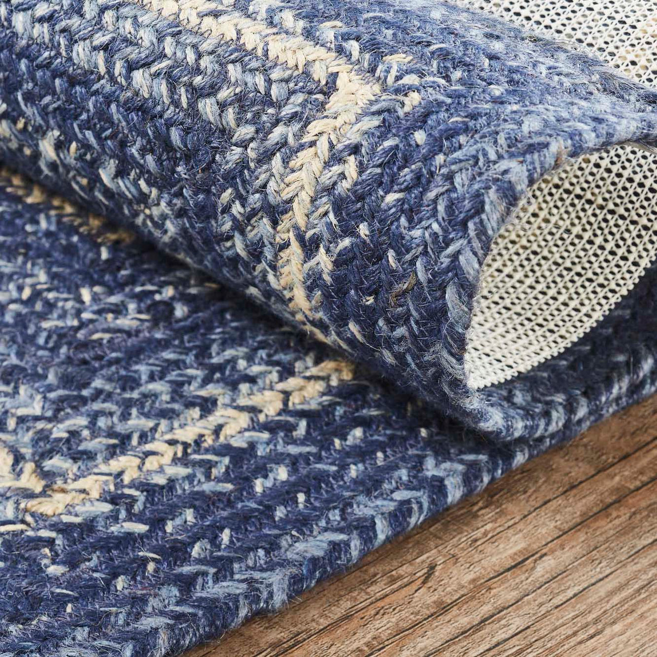 Great Falls Blue Jute Braided Rug Rect with Rug Pad 27"x48" VHC Brands