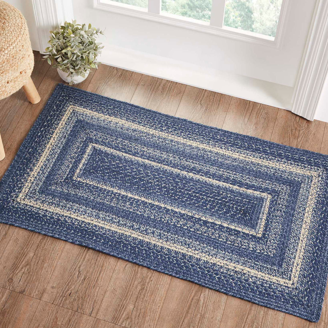 Great Falls Blue Jute Braided Rug Rect with Rug Pad 27"x48" VHC Brands - The Fox Decor