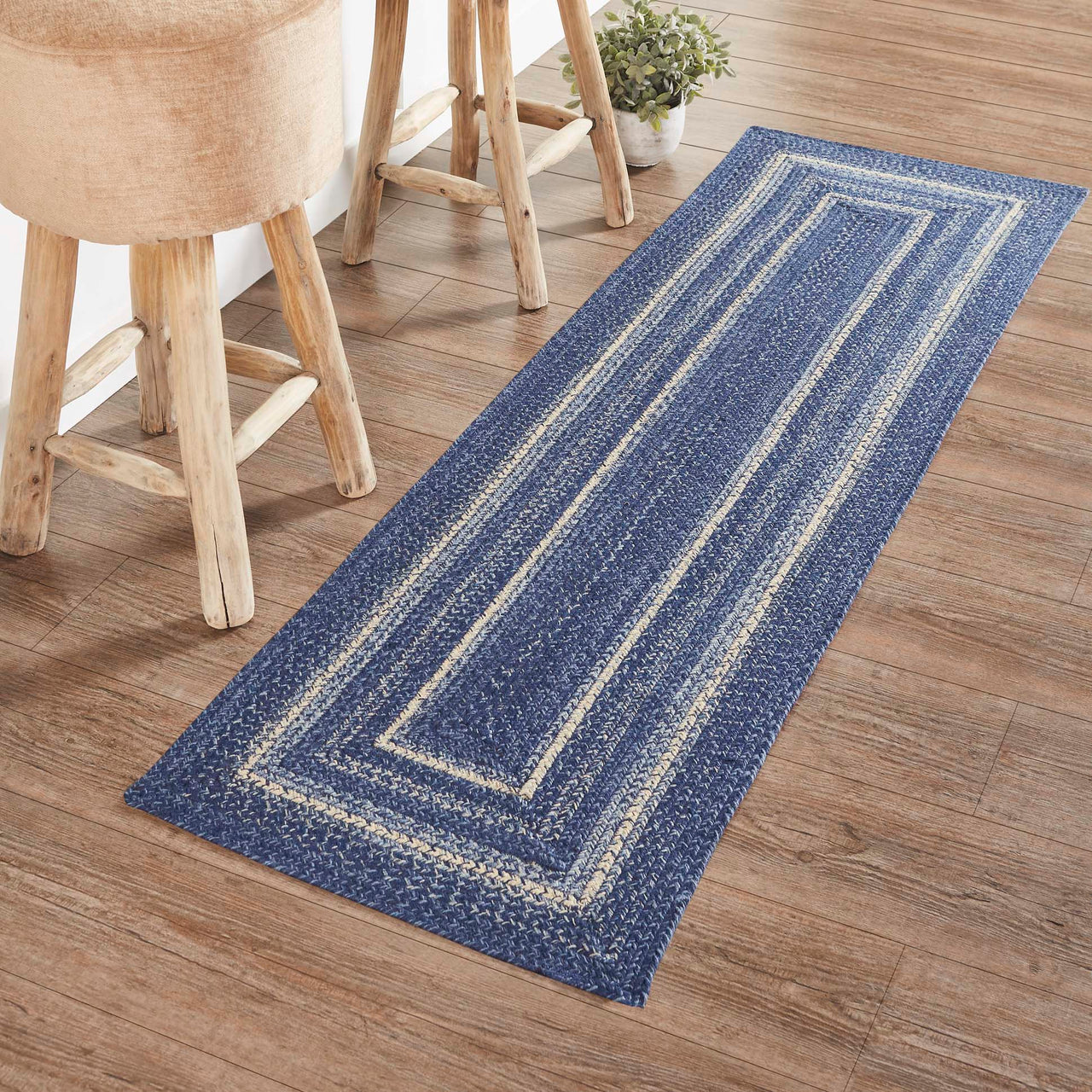 Great Falls Blue Jute Braided Rug/Runner Rect with Rug Pad 22x72