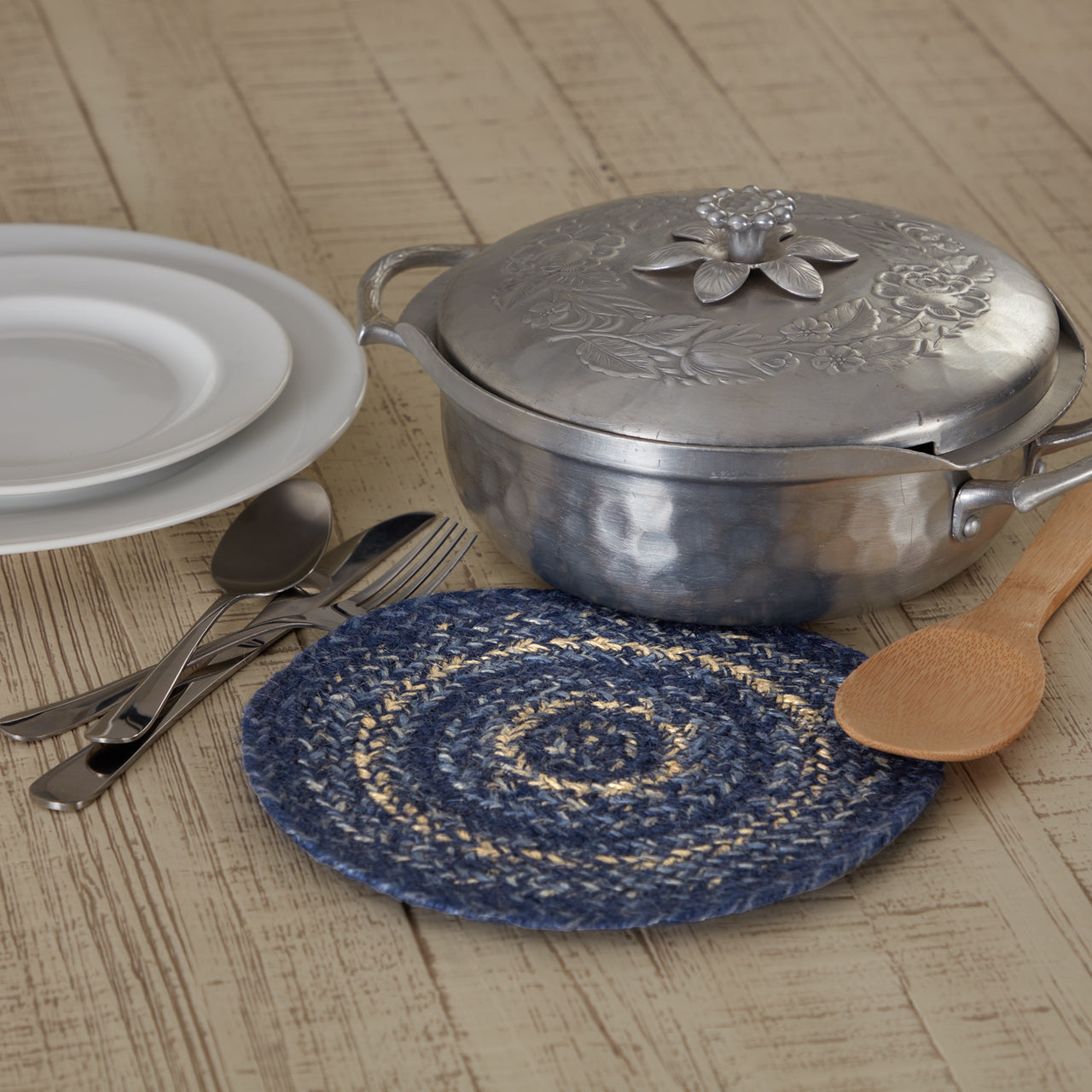 Great Falls Blue Jute Trivet 8" VHC Brands - The Fox Decor