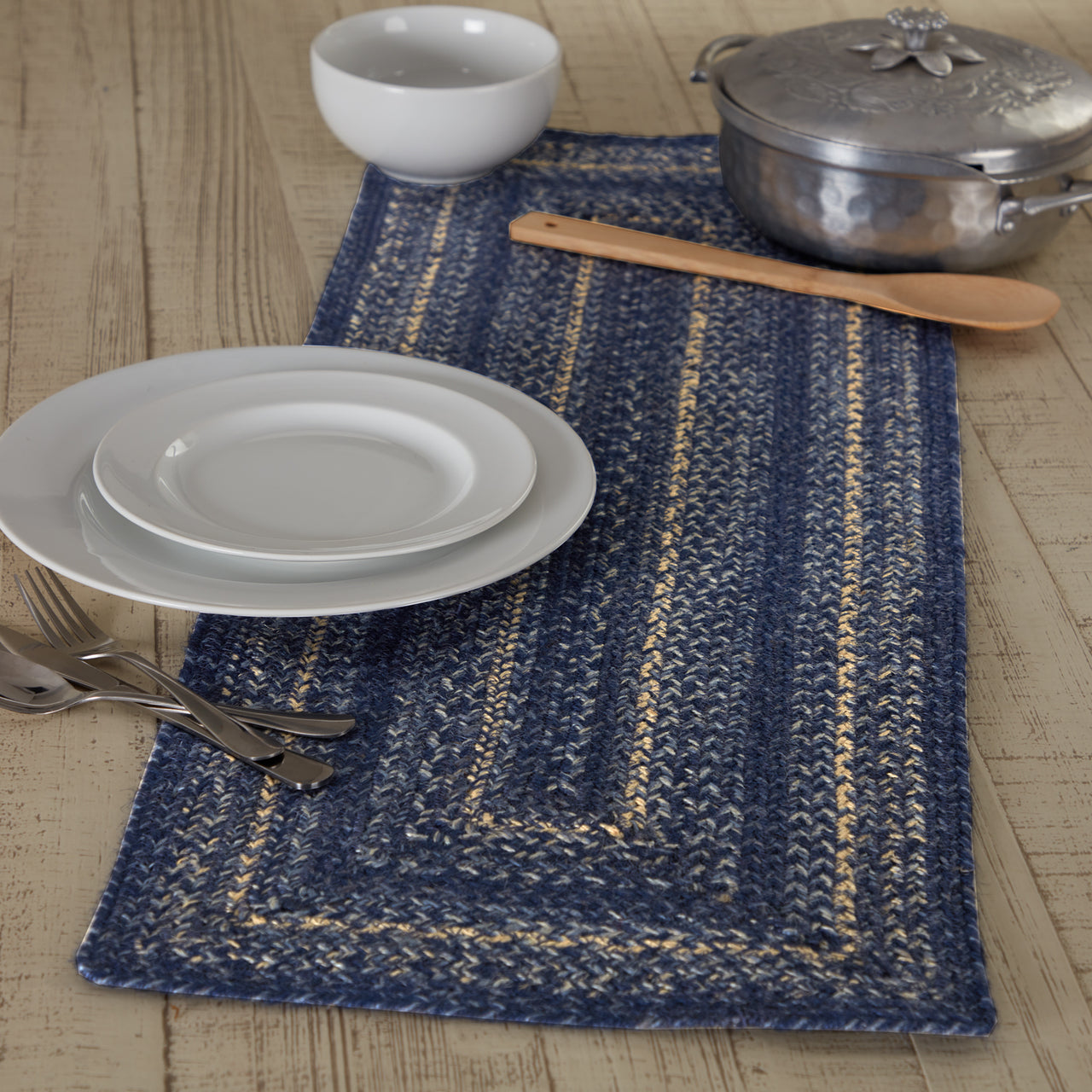 Great Falls Blue Jute Braided Rect Runner 13"x36" VHC Brands - The Fox Decor