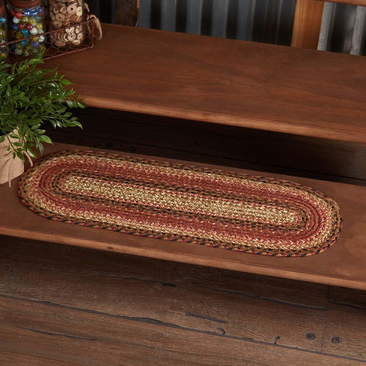 Ginger Spice Jute Stair Tread Oval Latex 8.5x27 VHC Brands - The Fox Decor