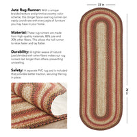 Thumbnail for Ginger Spice Jute Braided Rug/Runner Oval with Rug Pad 22