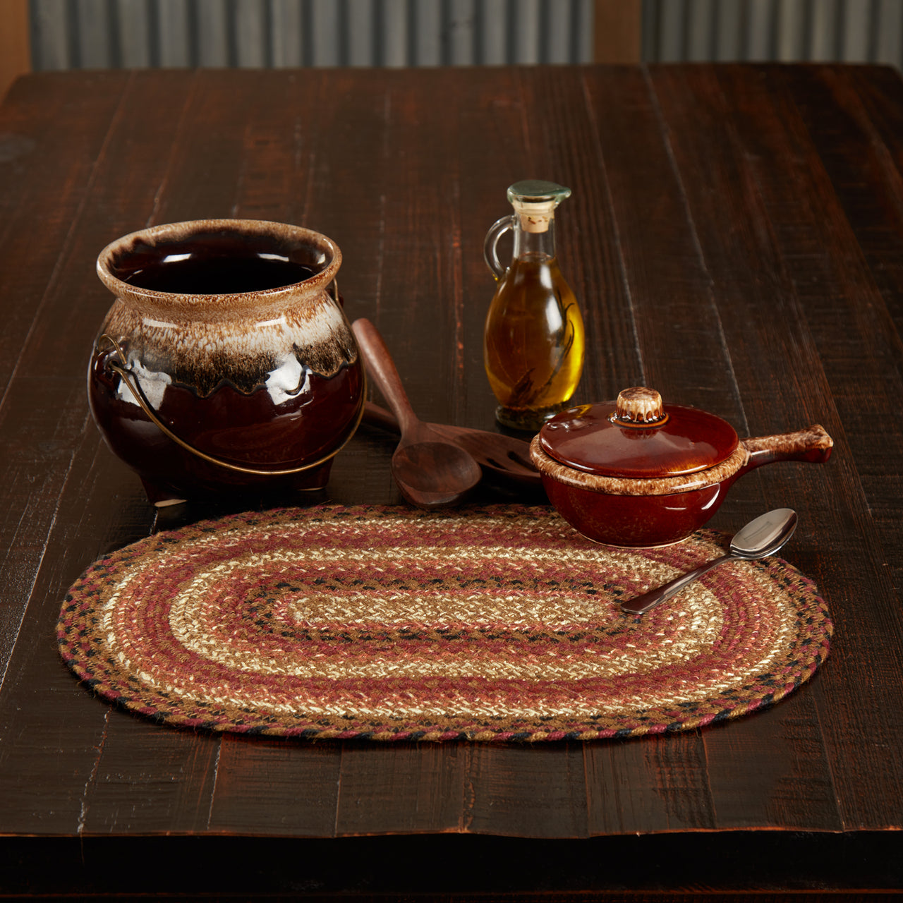 Ginger Spice Jute Braided Oval Placemat 12"x18" VHC Brands - The Fox Decor