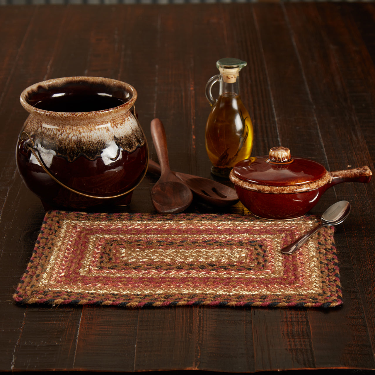 Ginger Spice Jute Braided Rect Placemat 10"x15" VHC Brands - The Fox Decor