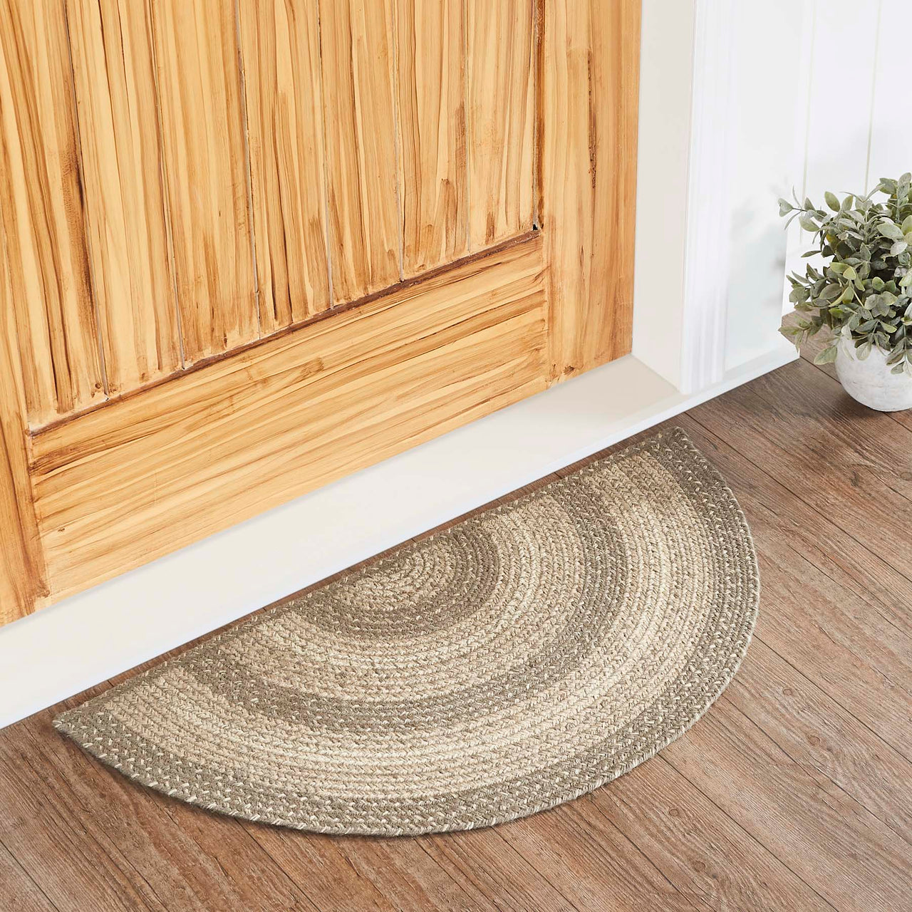 Cobblestone Jute Braided Rug Half Circle with Rug Pad 16.5"x33" VHC Brands