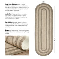 Thumbnail for Cobblestone Jute Braided Rug/Runner Oval with Rug Pad 22