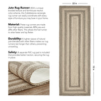 Cobblestone Jute Braided Rug/Runner Rect with Rug Pad 22