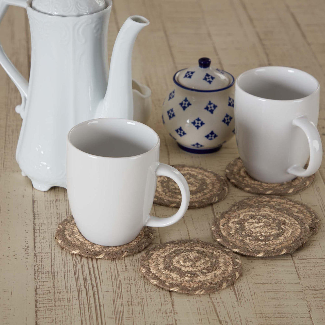 Cobblestone Jute Coaster Set of 6 VHC Brands - The Fox Decor