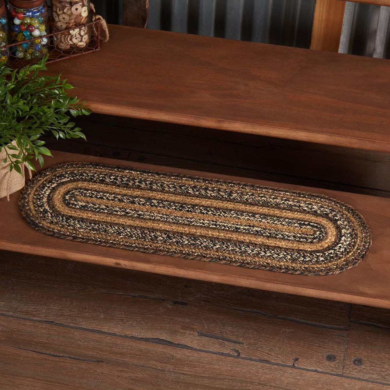 Espresso Jute Stair Tread Oval Latex 8.5x27 VHC Brands - The Fox Decor