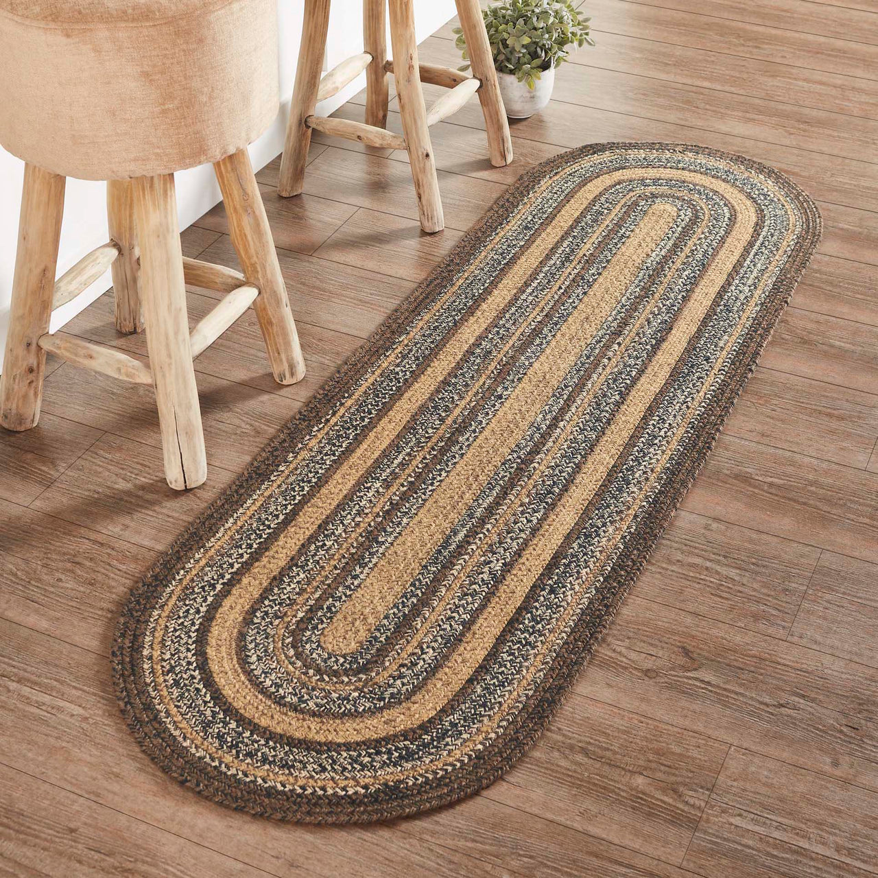 Espresso Jute Braided Rug/Runner Oval with Rug Pad 22"x72" VHC Brands - The Fox Decor