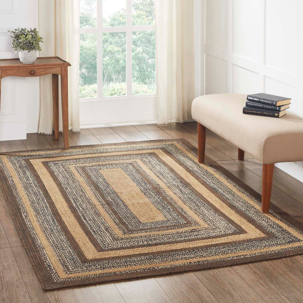VHC Brands - Natural & Cream Jute Braided Area Rug - 60 x 96 Oval