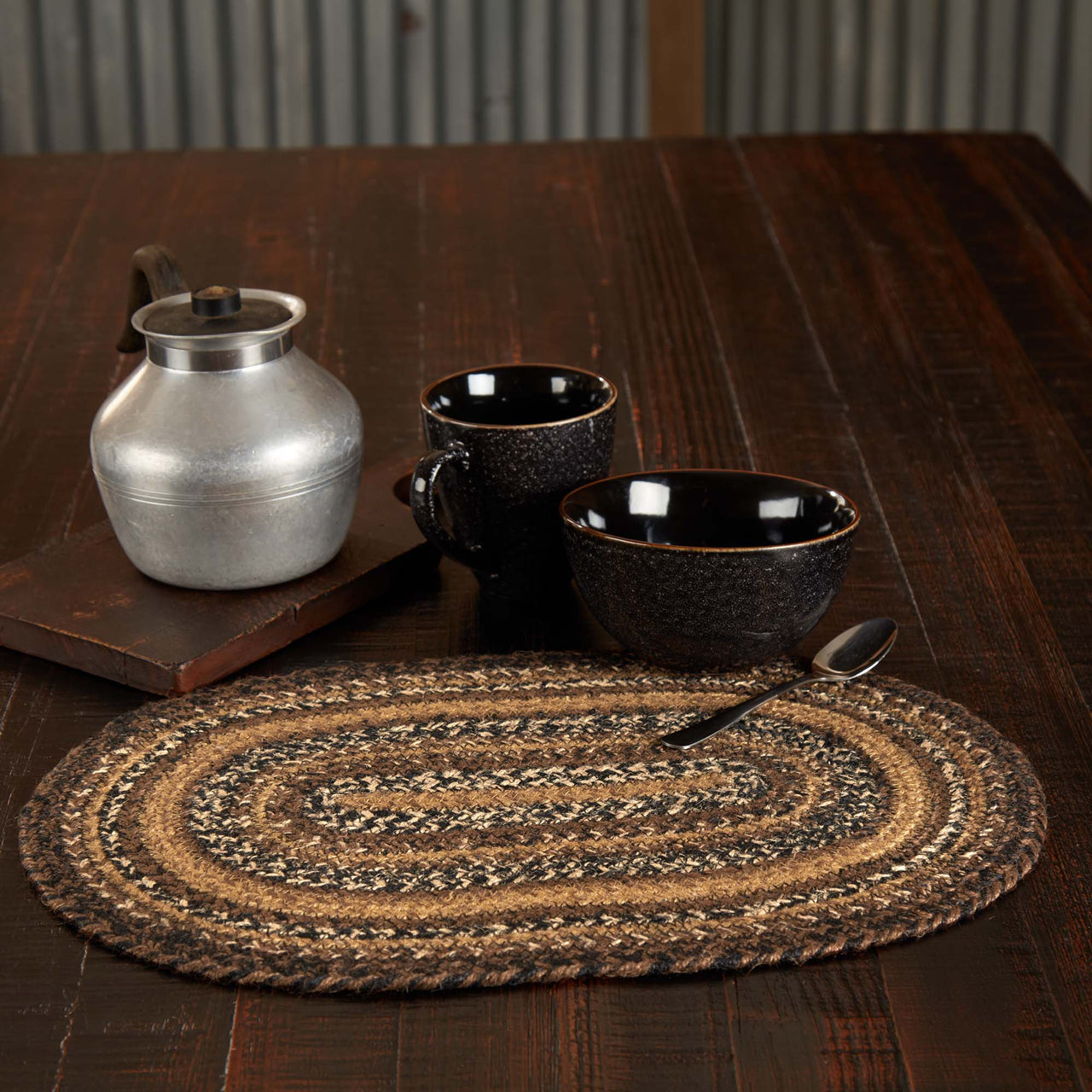 Espresso Jute Braided Oval Placemat 12"x18" VHC Brands - The Fox Decor