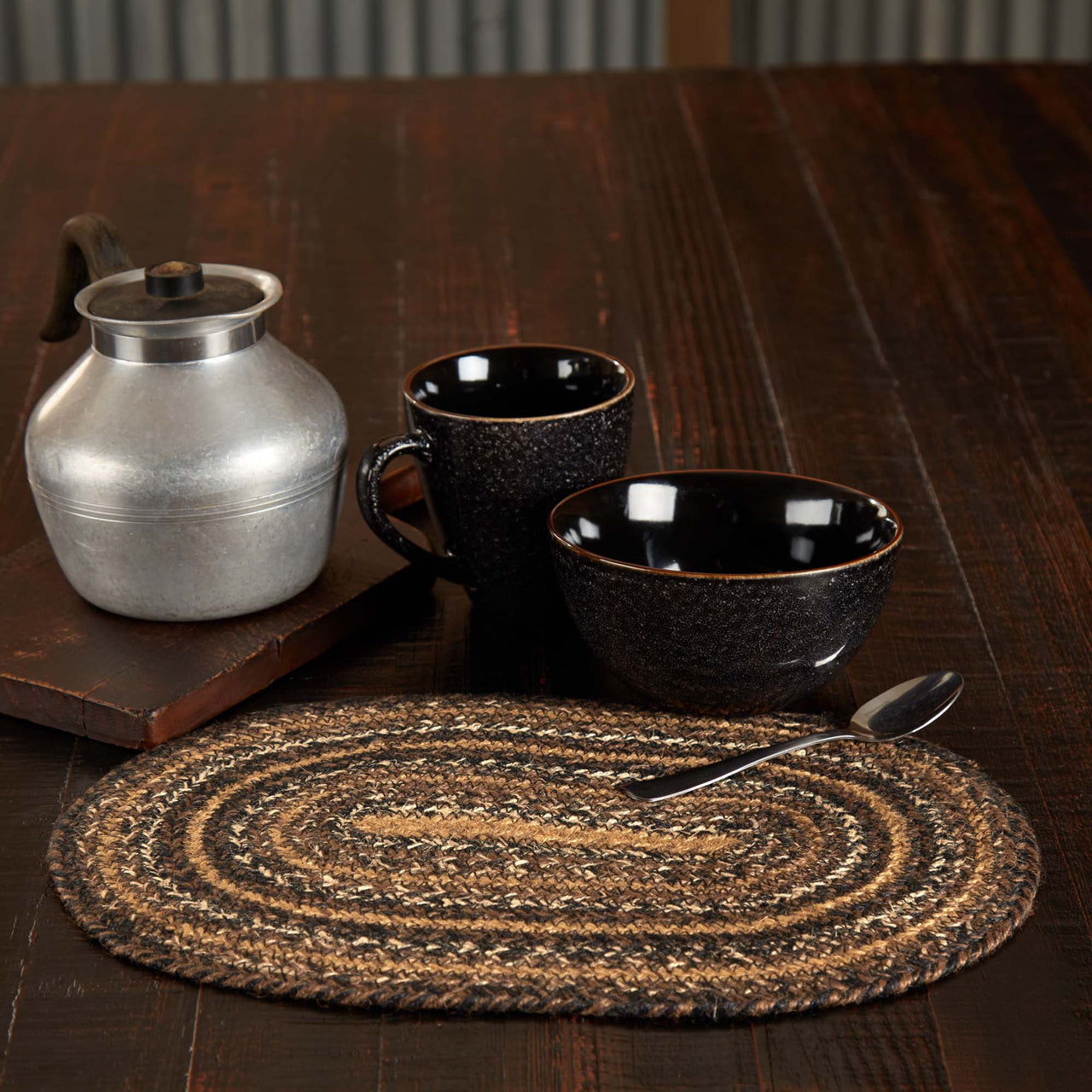 Espresso Jute Braided Oval Placemat 10"x15" VHC Brands - The Fox Decor