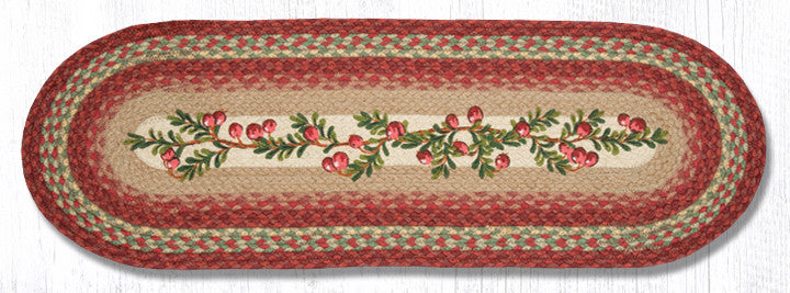 Cranberries Oval Patch Jute Braided Table Runner for Christmas Earth Rugs