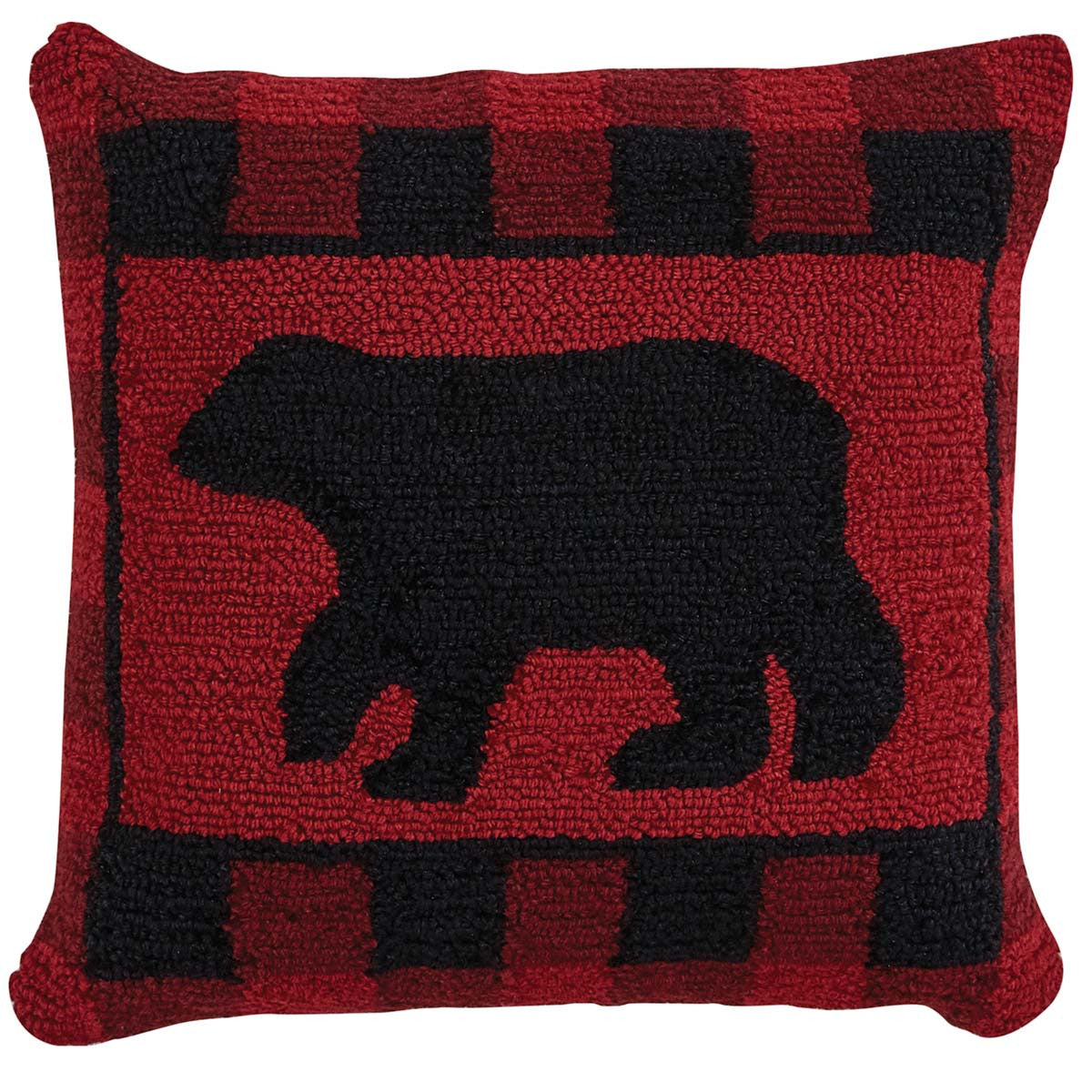 Buffalo Check Bear Hooked Pillow Down Feather Fill 18"x18" - Park Designs - The Fox Decor