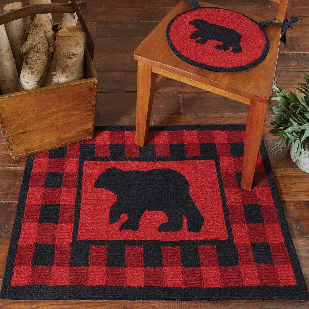 Buffalo Check Bear Hooked Chair Pads Set of 2 Park Designs - The Fox Decor