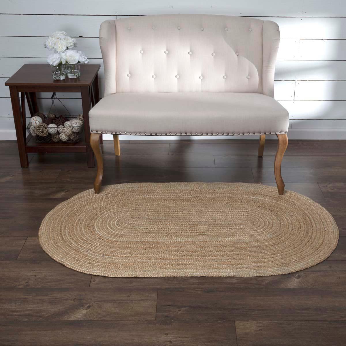 Natural Jute Braided Rug Oval 3'x5' with Rug Pad VHC Brands - The Fox Decor
