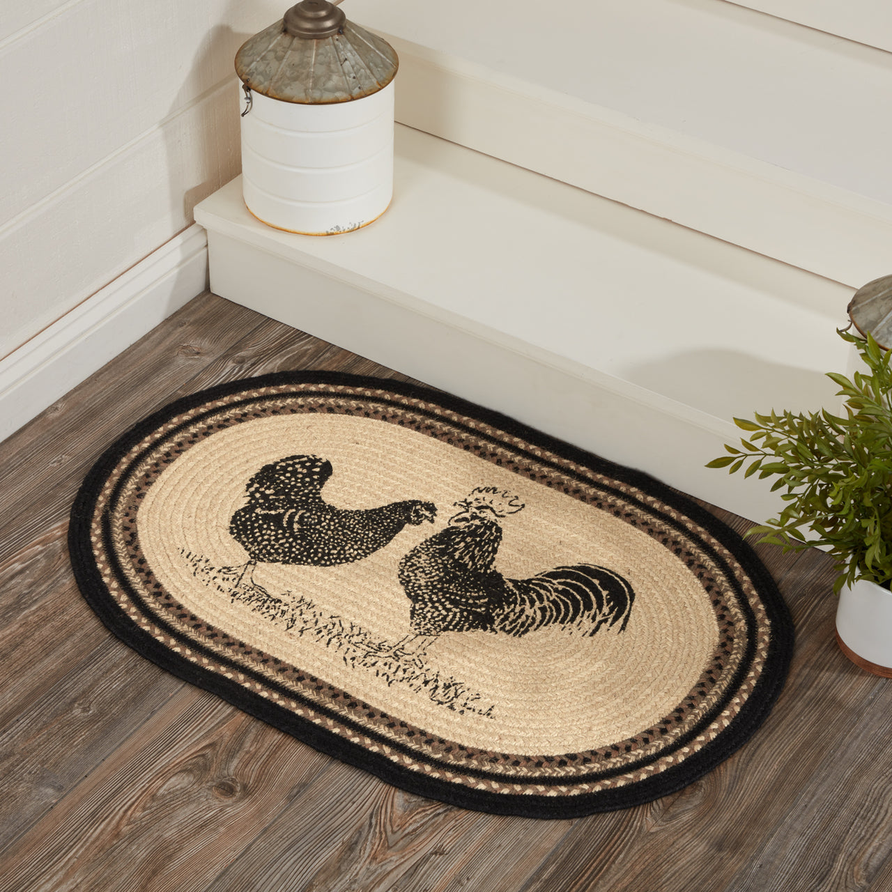 Sawyer Mill Charcoal Poultry Jute Braided Rug Oval 20"x30" with Rug Pad VHC Brands
