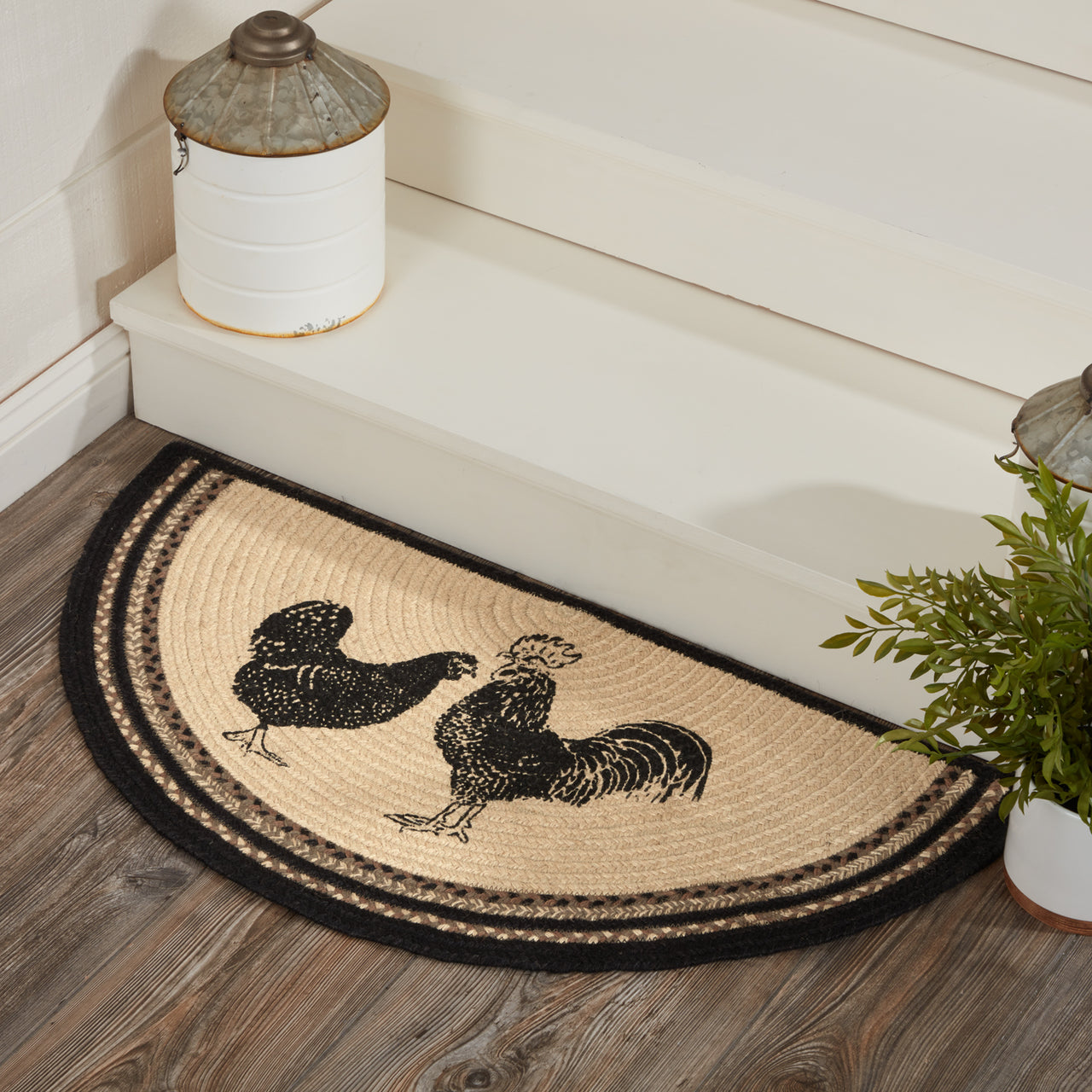 Sawyer Mill Charcoal Poultry Jute Braided Rug Half Circle 16.5"x33" with Rug Pad VHC Brands
