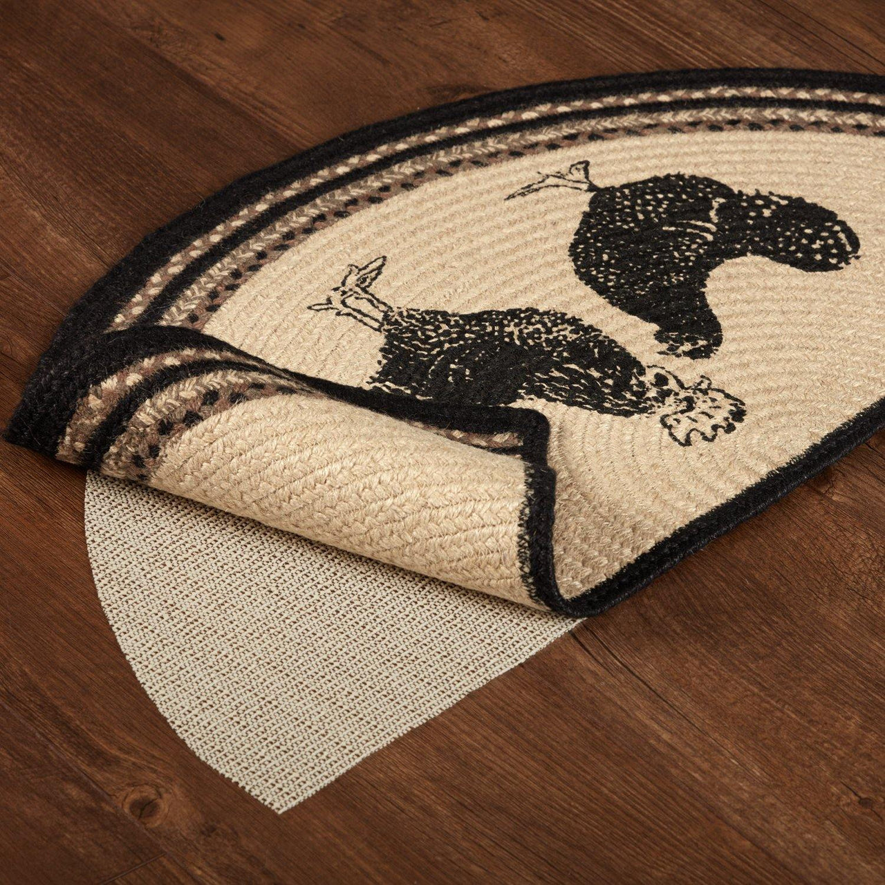 Sawyer Mill Charcoal Poultry Jute Braided Rug Half Circle 16.5"x33" with Rug Pad VHC Brands - The Fox Decor