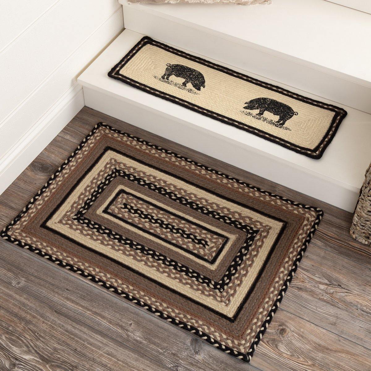 Sawyer Mill Charcoal Jute Braided Rug Rect 20"x30" with Rug Pad VHC Brands - The Fox Decor